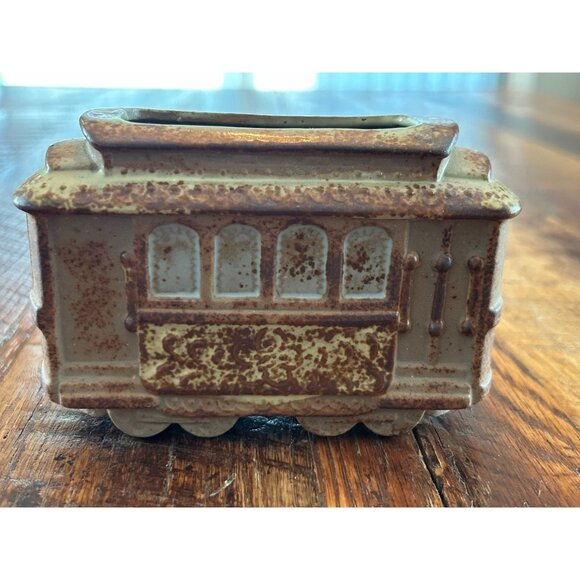 Vintage Ceramic San Francisco Cable Car Planter Brown/White Textured - Picture 11 of 11